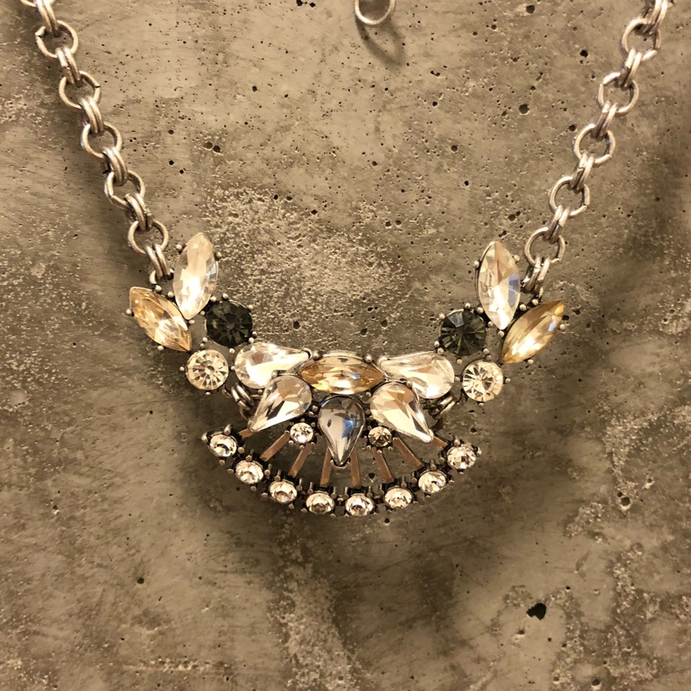 Silver jeweled statement necklace